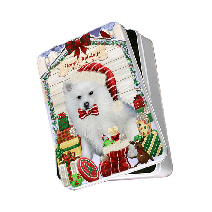 Happy Holidays Christmas American Eskimo Dog House with Presents Photo Storage Tin PITN51306