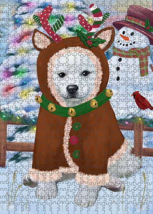 Christmas Gingerbread House Candyfest American Eskimo Dog Puzzle with Photo Tin PUZL92740