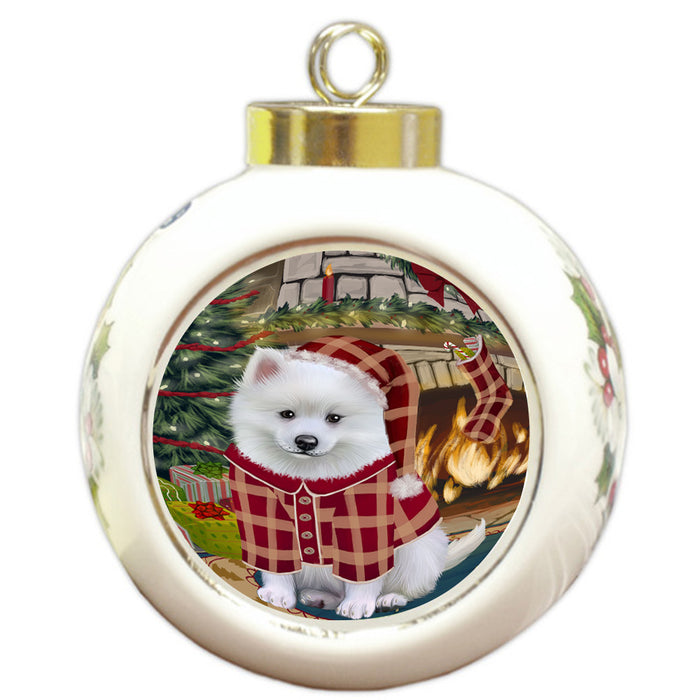 The Stocking was Hung American Eskimo Dog Round Ball Christmas Ornament RBPOR55518