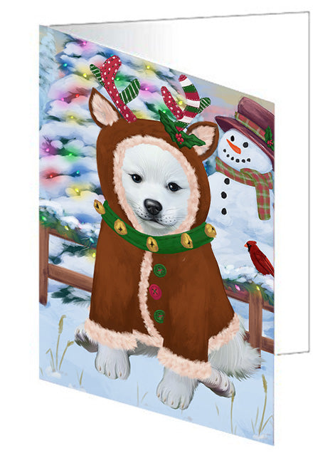 Christmas Gingerbread House Candyfest American Eskimo Dog Handmade Artwork Assorted Pets Greeting Cards and Note Cards with Envelopes for All Occasions and Holiday Seasons GCD72920