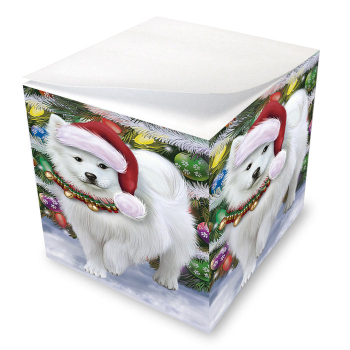 Trotting in the Snow American Eskimo Dog Note Cube NOC56205