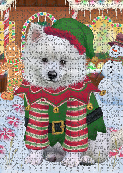 Christmas Gingerbread House Candyfest American Eskimo Dog Puzzle with Photo Tin PUZL92744