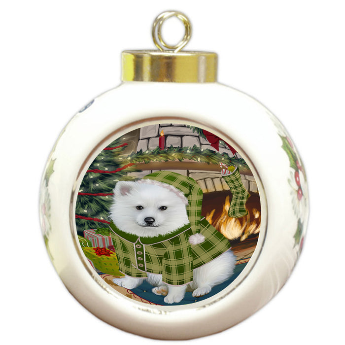 The Stocking was Hung American Eskimo Dog Round Ball Christmas Ornament RBPOR55519