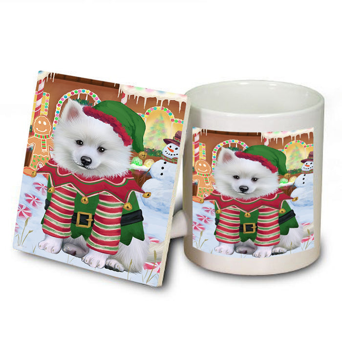 Christmas Gingerbread House Candyfest American Eskimo Dog Mug and Coaster Set MUC56128
