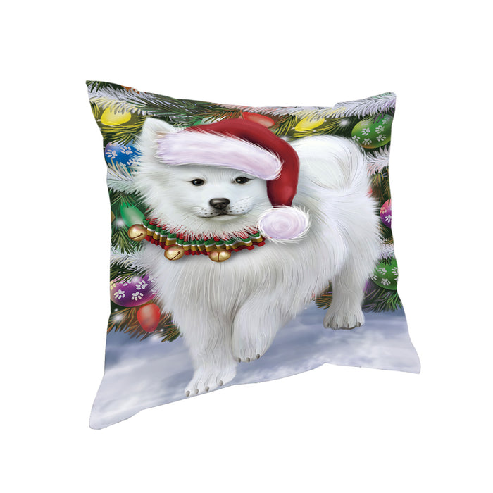 Trotting in the Snow American Eskimo Dog Pillow PIL75372
