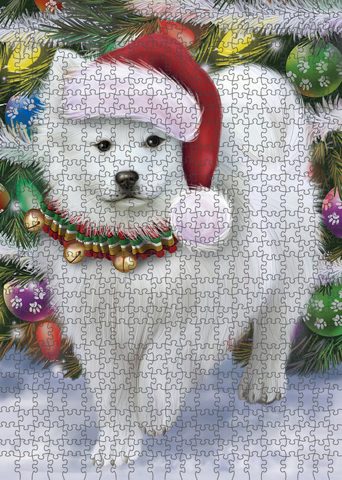 Trotting in the Snow American Eskimo Dog Puzzle with Photo Tin PUZL85904
