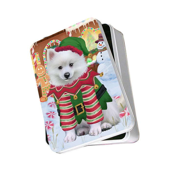 Christmas Gingerbread House Candyfest American Eskimo Dog Photo Storage Tin PITN56055