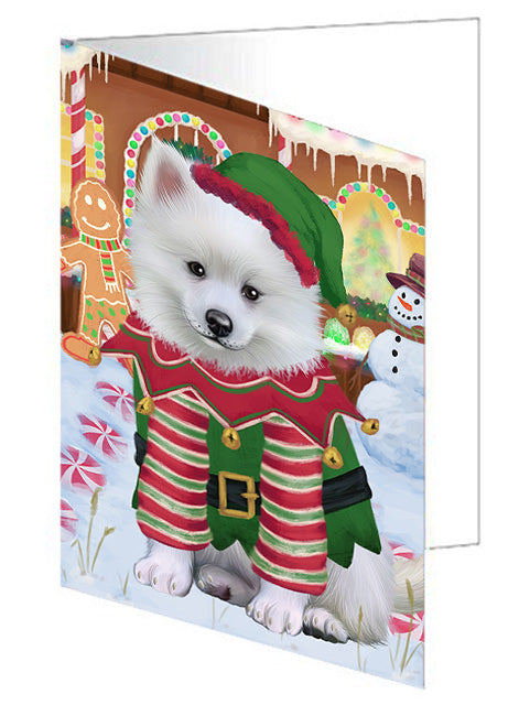 Christmas Gingerbread House Candyfest American Eskimo Dog Handmade Artwork Assorted Pets Greeting Cards and Note Cards with Envelopes for All Occasions and Holiday Seasons GCD72923