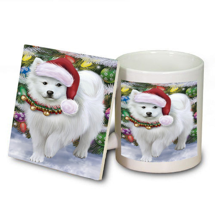 Trotting in the Snow American Eskimo Dog Mug and Coaster Set MUC54551
