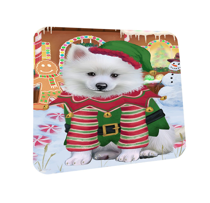 Christmas Gingerbread House Candyfest American Eskimo Dog Coasters Set of 4 CST56094