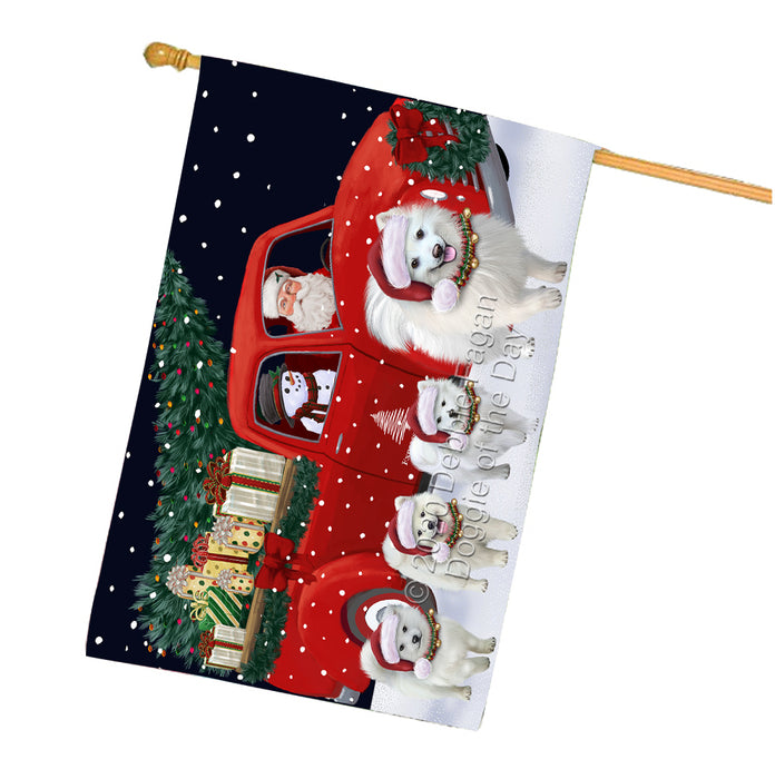 Christmas Express Delivery Red Truck Running American Eskimo Dogs House Flag FLG66490