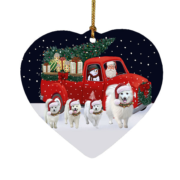 Christmas Express Delivery Red Truck Running American Eskimo Dogs Heart Christmas Ornament RFPOR58061