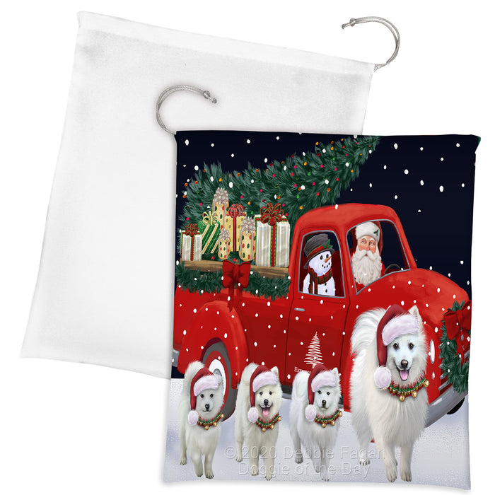 Christmas Express Delivery Red Truck Running American Eskimo Dogs Drawstring Laundry or Gift Bag LGB48870