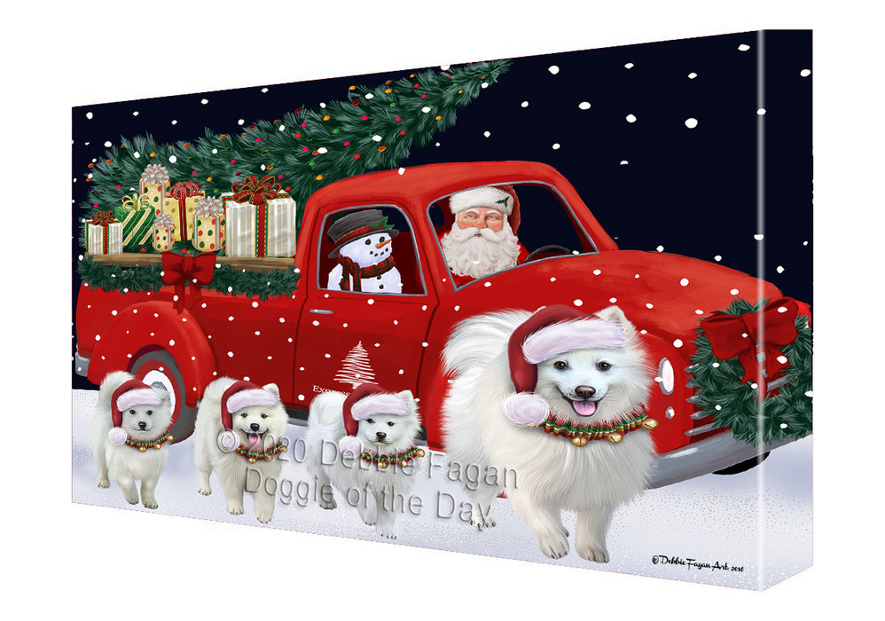 Christmas Express Delivery Red Truck Running American Eskimo Dogs Canvas Print Wall Art Décor CVS145808