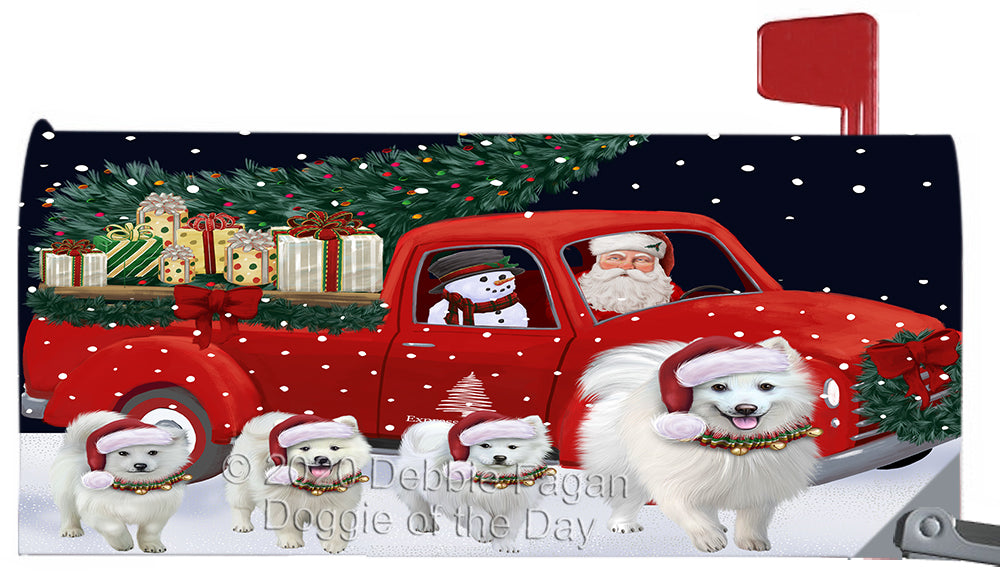 Christmas Express Delivery Red Truck Running American Eskimo Dog Magnetic Mailbox Cover Both Sides Pet Theme Printed Decorative Letter Box Wrap Case Postbox Thick Magnetic Vinyl Material