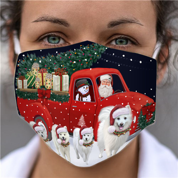 Christmas Express Delivery Red Truck Running American Eskimo Dogs Face Mask FM49838