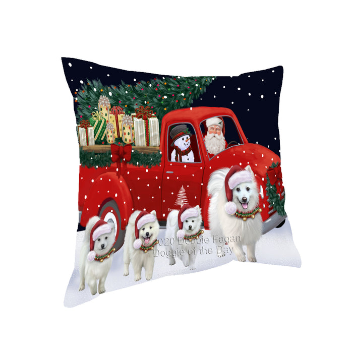 Christmas Express Delivery Red Truck Running American Eskimo Dogs Pillow PIL85960