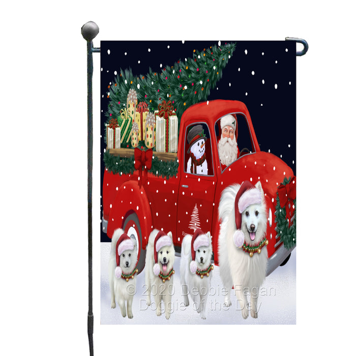 Christmas Express Delivery Red Truck Running American Eskimo Dogs Garden Flag GFLG66434