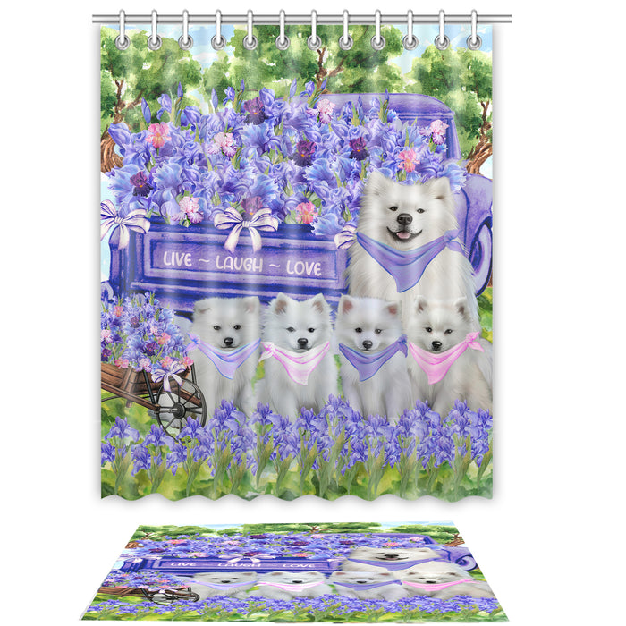 American Eskimo Shower Curtain with Bath Mat Set, Custom, Curtains and Rug Combo for Bathroom Decor, Personalized, Explore a Variety of Designs, Dog Lover's Gifts