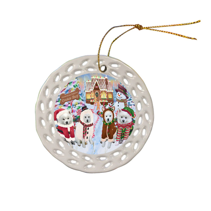 Holiday Gingerbread Cookie Shop American Eskimos Dog Ceramic Doily Ornament DPOR56450