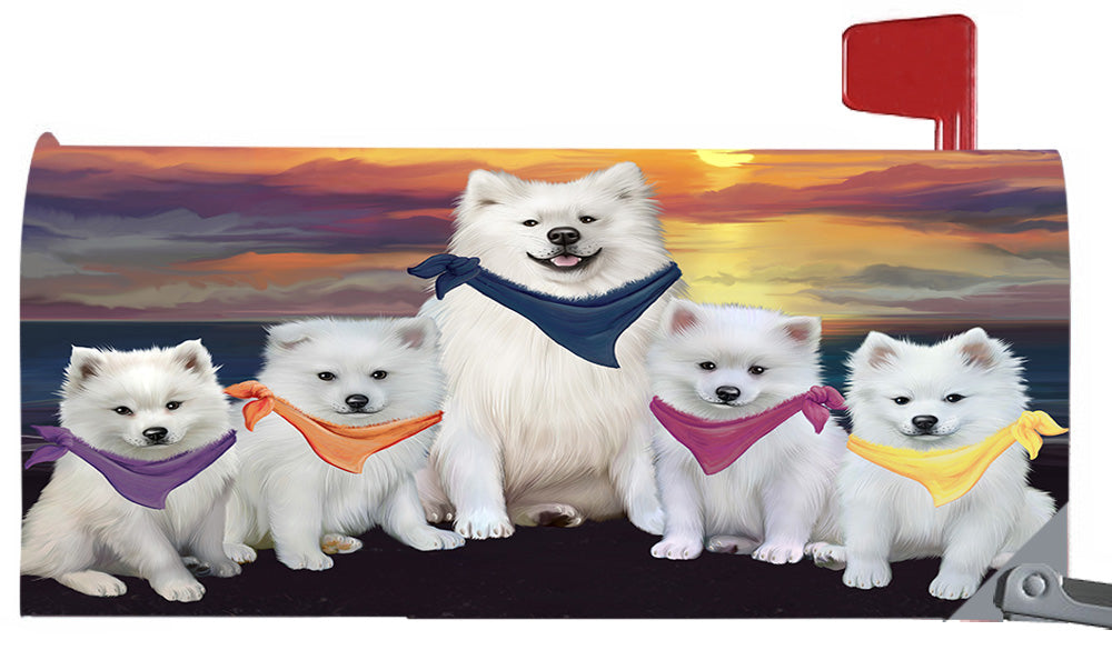 Family Sunset Portrait American Eskimo Dogs Magnetic Mailbox Cover MBC48437