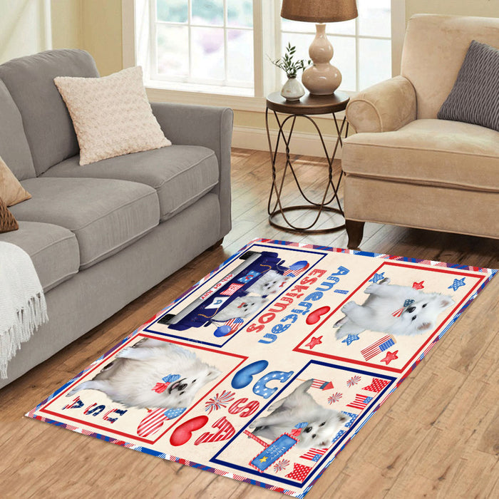 4th of July Independence Day I Love USA American Eskimo Dogs Area Rug - Ultra Soft Cute Pet Printed Unique Style Floor Living Room Carpet Decorative Rug for Indoor Gift for Pet Lovers