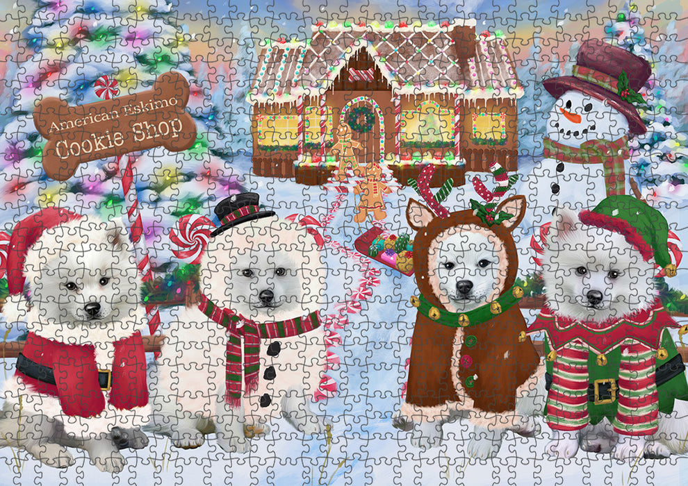 Holiday Gingerbread Cookie Shop American Eskimos Dog Puzzle with Photo Tin PUZL92580