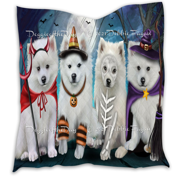 Happy Halloween Trick or Treat American Akita Dogs Lightweight Soft Bedspread Coverlet Bedding Quilt QUILT60151