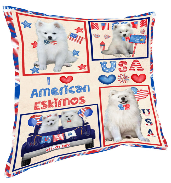 4th of July Independence Day I Love USA American Eskimo Dogs Pillow with Top Quality High-Resolution Images - Ultra Soft Pet Pillows for Sleeping - Reversible & Comfort - Ideal Gift for Dog Lover - Cushion for Sofa Couch Bed - 100% Polyester