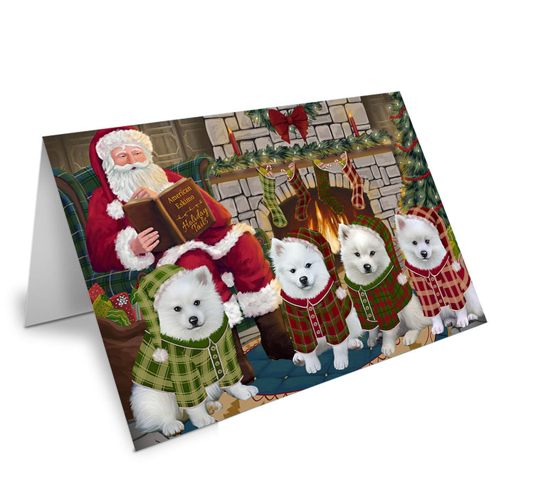 Christmas Cozy Holiday Tails American Eskimos Dog Handmade Artwork Assorted Pets Greeting Cards and Note Cards with Envelopes for All Occasions and Holiday Seasons GCD69779