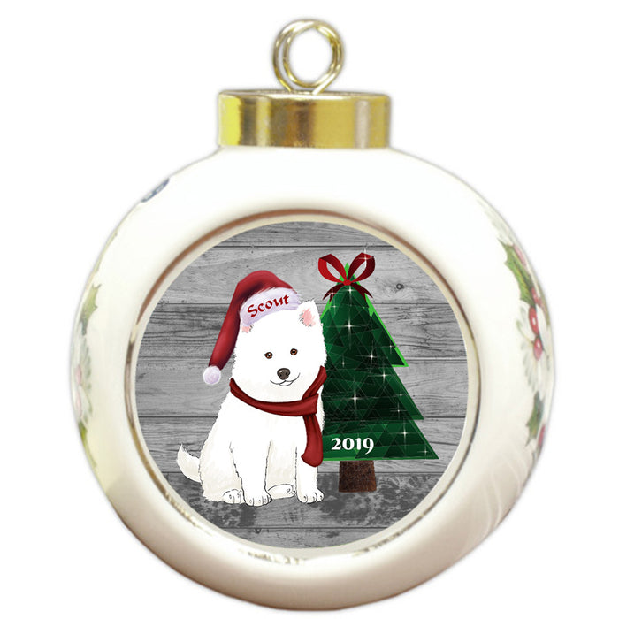 Custom Personalized American Eskimo Dog Glassy Classy Christmas Round Ball Ornament