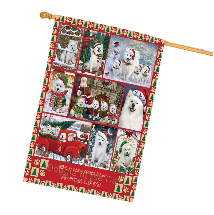 Love is Being Owned Christmas American Eskimo Dogs House Flag FLG66028