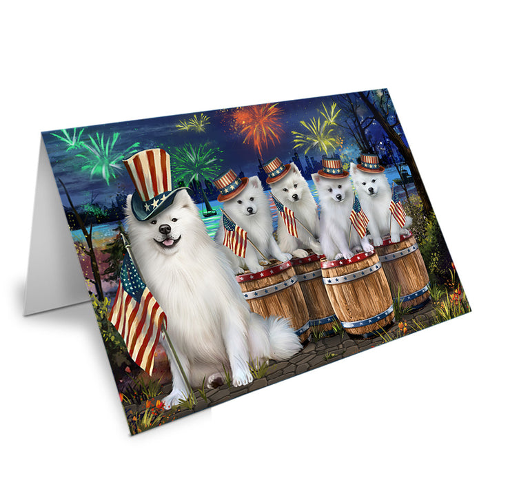 4th of July Independence Day Fireworks American Eskimos at the Lake Handmade Artwork Assorted Pets Greeting Cards and Note Cards with Envelopes for All Occasions and Holiday Seasons GCD57047