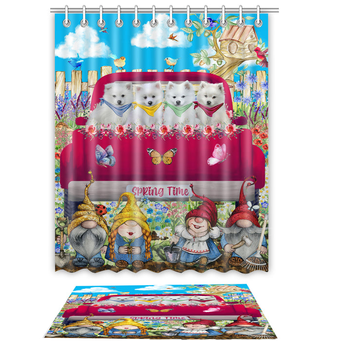 American Eskimo Shower Curtain & Bath Mat Set - Explore a Variety of Personalized Designs - Custom Rug and Curtains with hooks for Bathroom Decor - Pet and Dog Lovers Gift