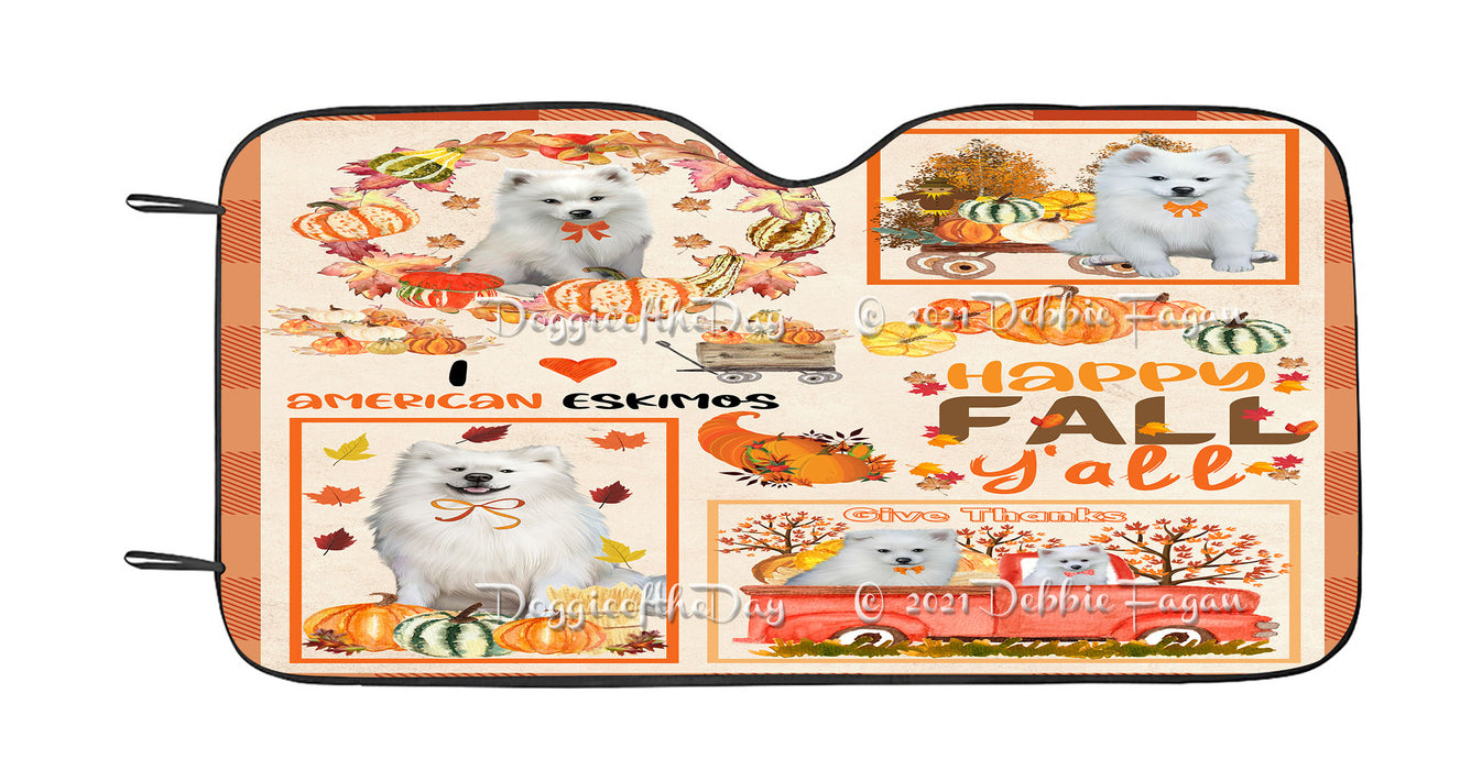 Happy Fall Y'all Pumpkin American Eskimo Dogs Car Sun Shade Cover Curtain