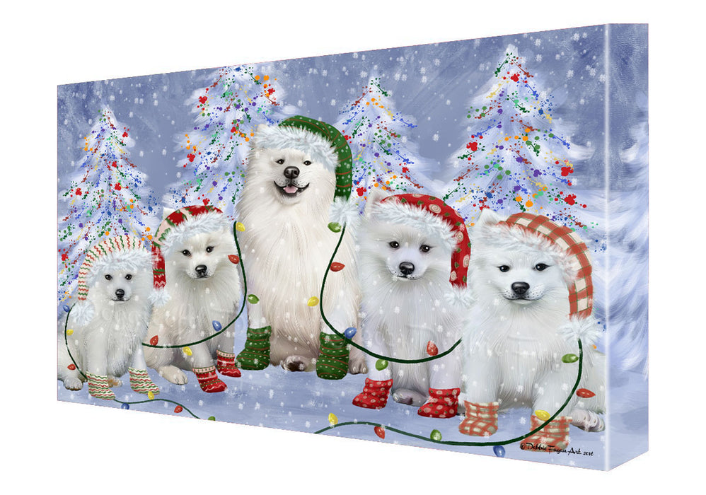 Christmas Lights and American Eskimo Dogs Canvas Wall Art - Premium Quality Ready to Hang Room Decor Wall Art Canvas - Unique Animal Printed Digital Painting for Decoration