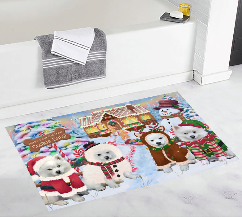 Holiday Gingerbread Cookie American Eskimo Dogs Bath Mat