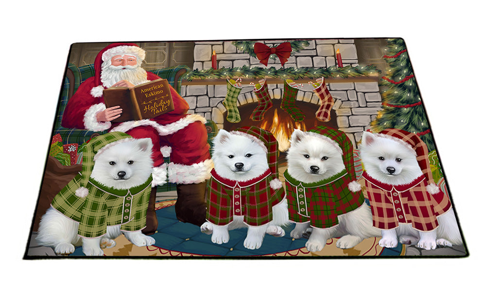 Christmas Cozy Holiday Tails American Eskimos Dog Floormat FLMS52551