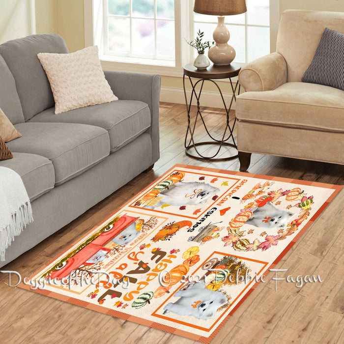 Happy Fall Y'all Pumpkin American Eskimo Dogs Polyester Living Room Carpet Area Rug ARUG66558