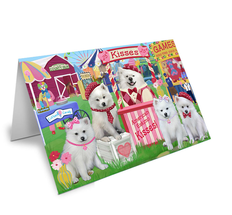 Carnival Kissing Booth American Eskimos Dog Handmade Artwork Assorted Pets Greeting Cards and Note Cards with Envelopes for All Occasions and Holiday Seasons GCD71831