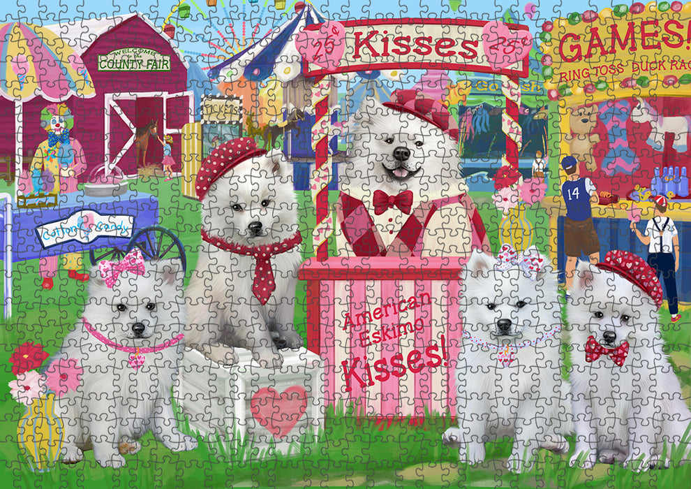 Carnival Kissing Booth American Eskimos Dog Puzzle with Photo Tin PUZL91292