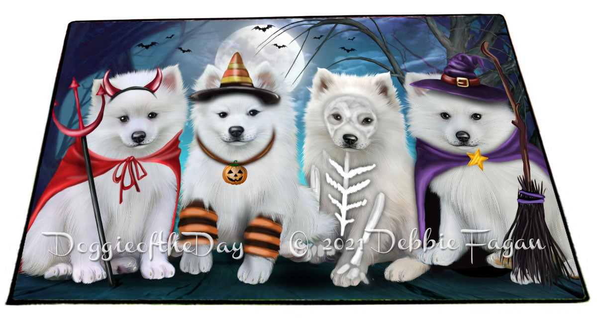 Happy Halloween Trick or Treat American Eskimo Dogs Indoor/Outdoor Welcome Floormat - Premium Quality Washable Anti-Slip Doormat Rug FLMS58309