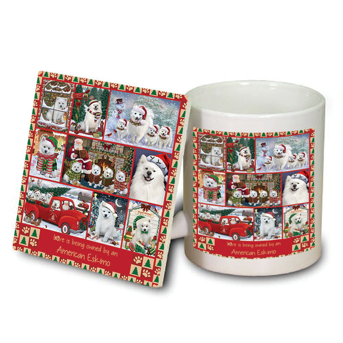 Love is Being Owned Christmas American Eskimo Dogs Mug and Coaster Set MUC57181