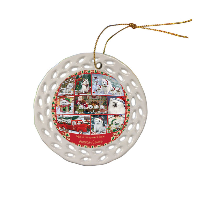Love is Being Owned Christmas American Eskimo Dogs Ceramic Doily Ornament DPOR57816