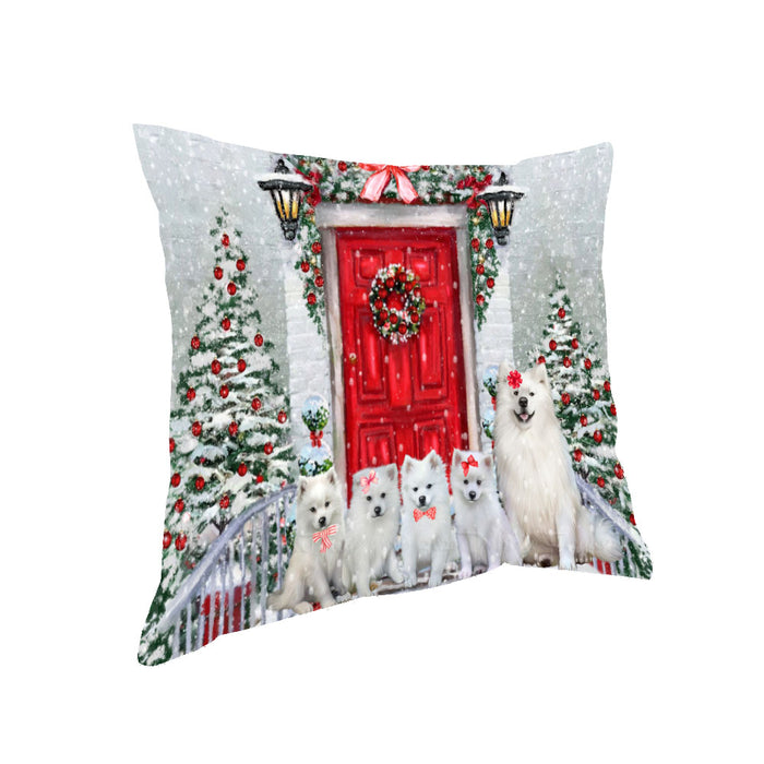 Christmas Holiday Welcome American Eskimo Dogs Pillow with Top Quality High-Resolution Images - Ultra Soft Pet Pillows for Sleeping - Reversible & Comfort - Ideal Gift for Dog Lover - Cushion for Sofa Couch Bed - 100% Polyester