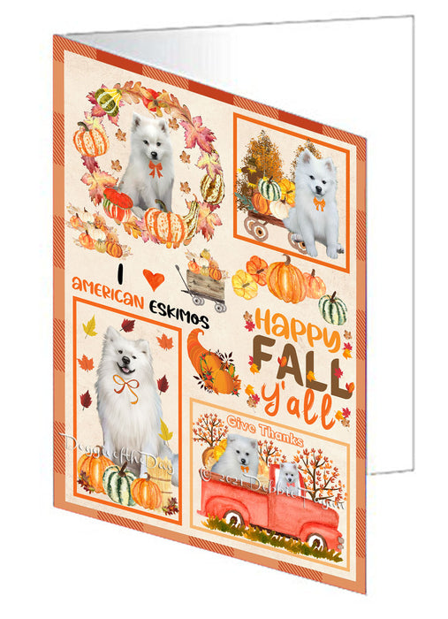 Happy Fall Y'all Pumpkin American Eskimo Dogs Handmade Artwork Assorted Pets Greeting Cards and Note Cards with Envelopes for All Occasions and Holiday Seasons GCD76883