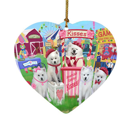Carnival Kissing Booth American Eskimos Dog Heart Christmas Ornament HPOR56128