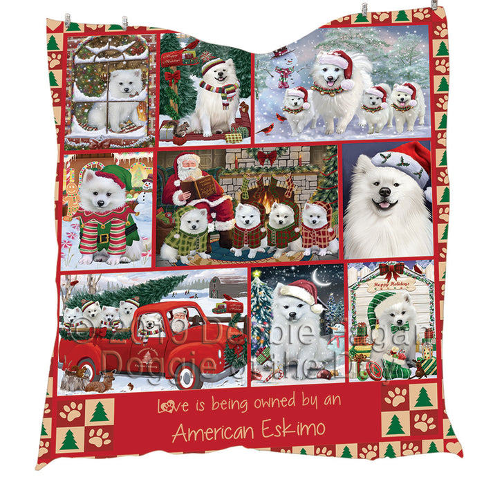 Love is Being Owned Christmas American Eskimo Dogs Quilt