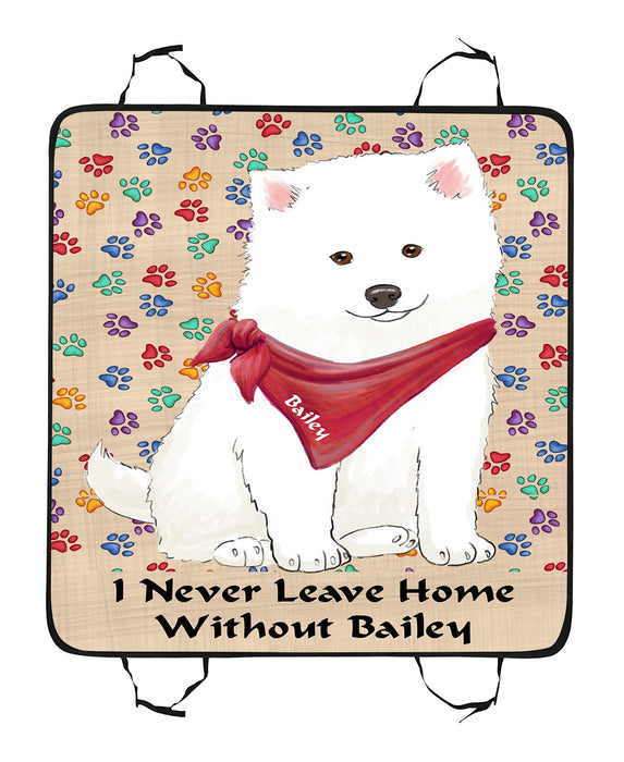 Personalized I Never Leave Home Paw Print American Eskimo Dogs Pet Back Car Seat Cover