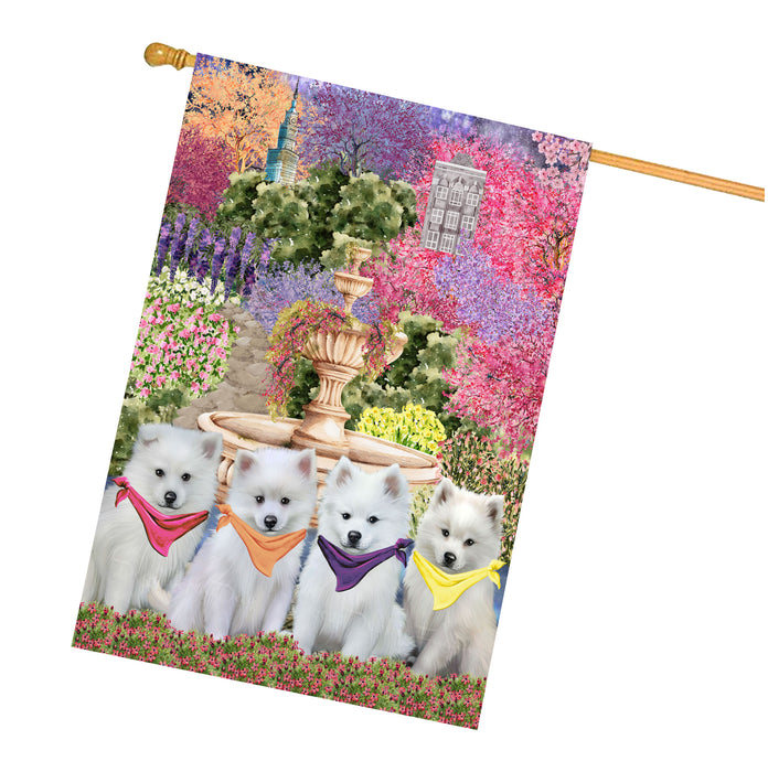 American Eskimo Dogs House Flag: Explore a Variety of Designs, Weather Resistant, Double-Sided, Custom, Personalized, Home Outdoor Yard Decor for Dog and Pet Lovers